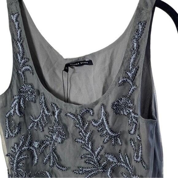 WALTER BAKER Elise Crop Top, Beaded Mesh Scoop Neck Gray Cocktails, Party NEW XS - Picture 6 of 9